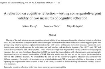 New paper “A reflection on cognitive reflection” published in Judgment and Decision Making